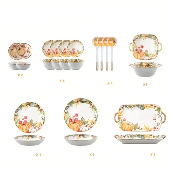 14 darabos Tök Mintás Kerámia Étkező Készlet NF200763-2
