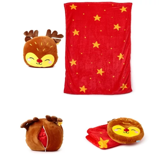 2 az 1-ben plüss párna és takaró – karácsonyi Rudolph rénszarvas XBLK01