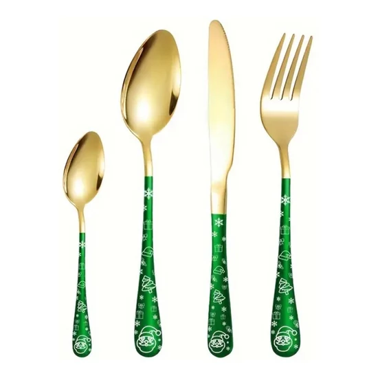 16 darabos karácsonyi evőeszközkészlet - Zöld AQ435023-3
