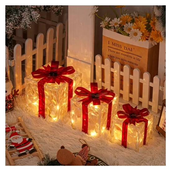 3 darabos karácsonyi világító ajándékdoboz készlet – melegfehér fény FY30295