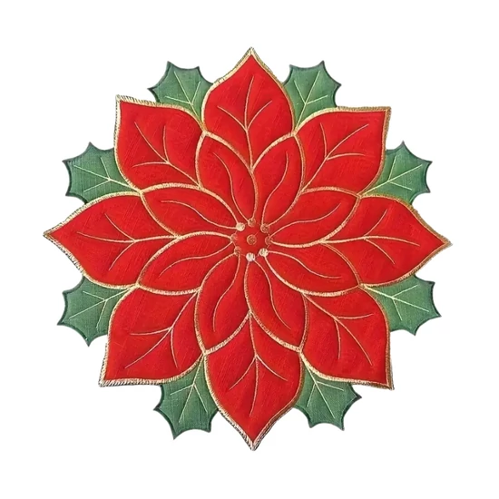 4 db karácsonyi hímzett alátét – mikulásvirág minta 30 cm PR255873-3