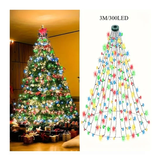 Karácsonyi LED háló fényfüzér – 3 m, 300 LED, színes – CL380681-6