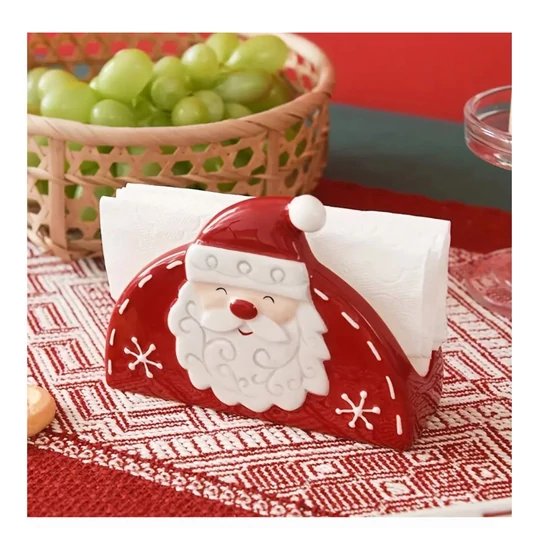 Karácsonyi kerámia szalvétatartó – Mikulás mintával – HB210384
