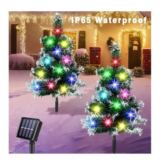 Napelemes mini karácsonyfa szett – 2 db, 40 LED, kültéri dekorációhoz – LW305325