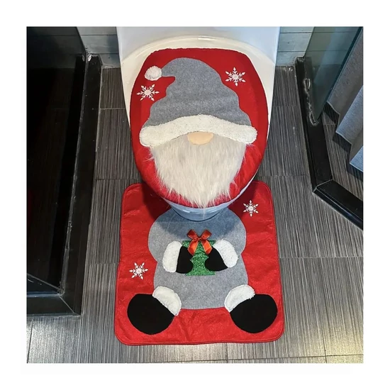 Karácsonyi WC szőnyeg szett – Mikulás mintával, 2 részes, piros-szürke – NK280024-3