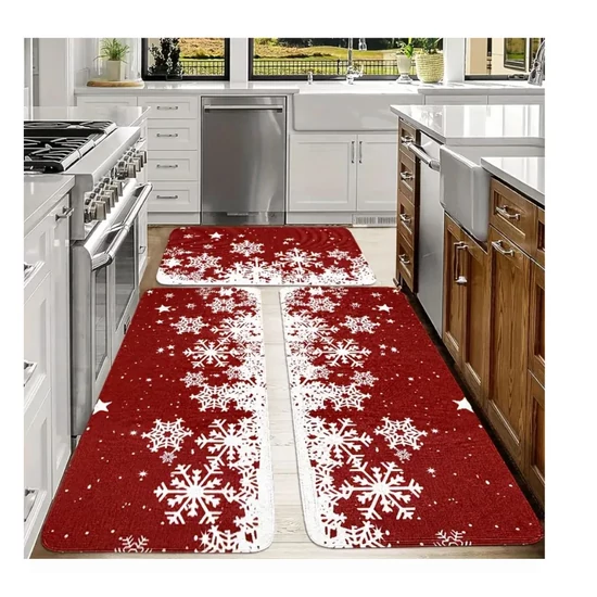 Karácsonyi konyhai szőnyeg szett – hópehely mintával – QG285841