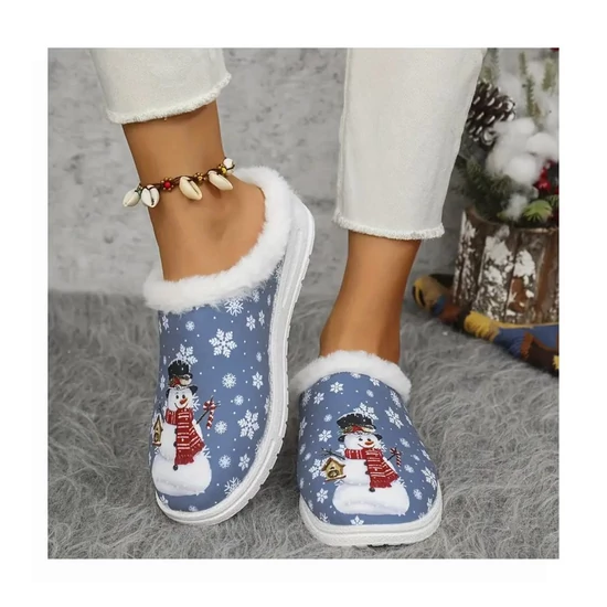 Karácsonyi női papucs – hóember mintával, kék – TH5563956-2