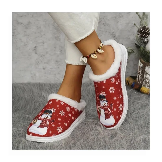 Karácsonyi női papucs – hóember mintával, piros – TH5563956