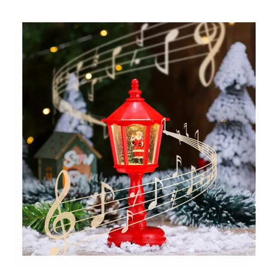Karácsonyi zenélő és világító lámpás – 21,5 cm, piros – YY394972-2