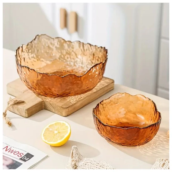 Luxury üveg tálkészlet arany szegéllyel borostyán – 2 db DE141080-b