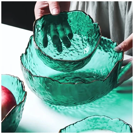 Luxury üveg tálkészlet arany szegéllyel zöld – 2 db DE141080-z