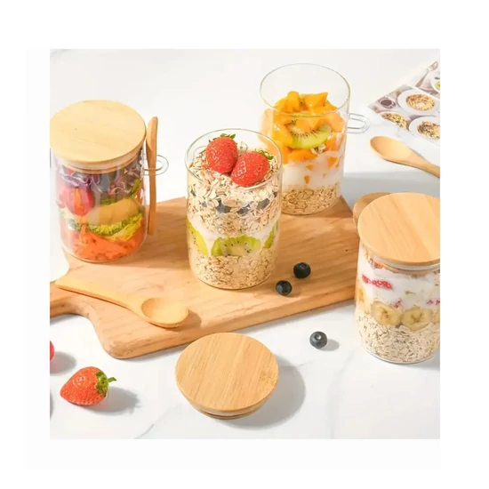 4 db üvegtároló bambusz fedővel és kanállal – 600 ml EL4569209-2