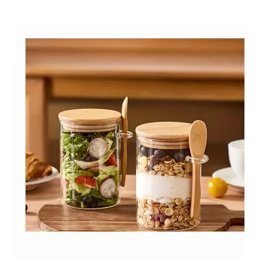 2 db üvegtároló bambusz fedővel és kanállal – 600 ml EL4569209