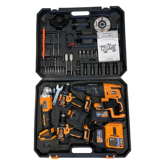 BLACK Akkumulátoros Szerszámkészlet – 4 gép + tartozékok 53747