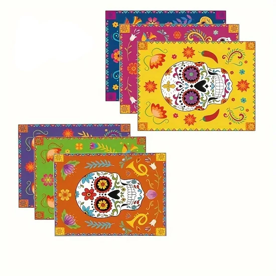 6 darabos színes asztali alátét szett – “Cukorkoponya” mintás 601099717505845
