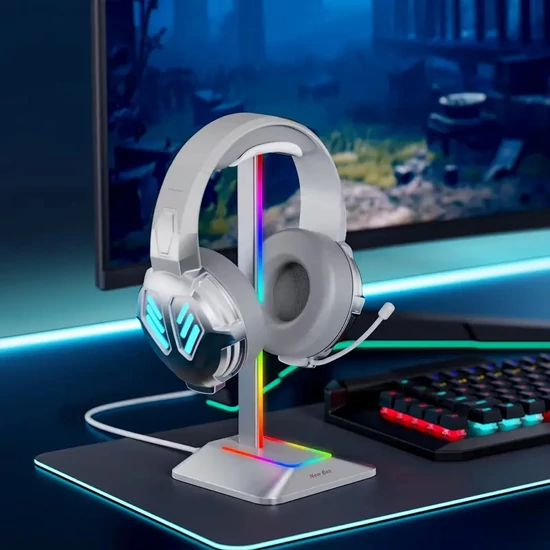 Fejhallgató tartó LED RGB világítással, usb csatlakozással fekete GV578467-feh