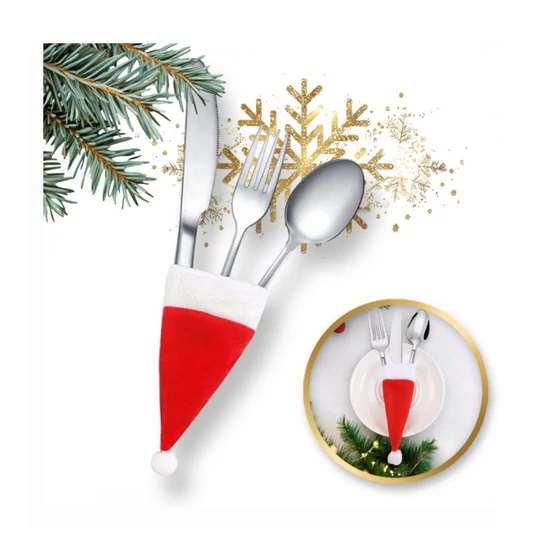 Karácsonyi evőeszköztartó – Mikulás sapka forma (12 × 6 cm) KSN68POJ