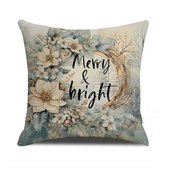 Karácsonyi díszpárna huzat – Merry & Bright (45 × 45 cm) POD203