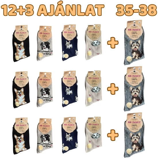 12+3 Női kutyás zokni 35-38 WP2226-2