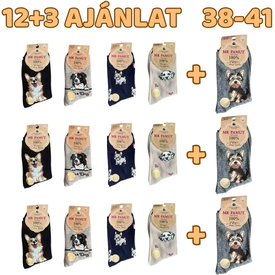 12+3 Női kutyás zokni 38-41 WP2226-3
