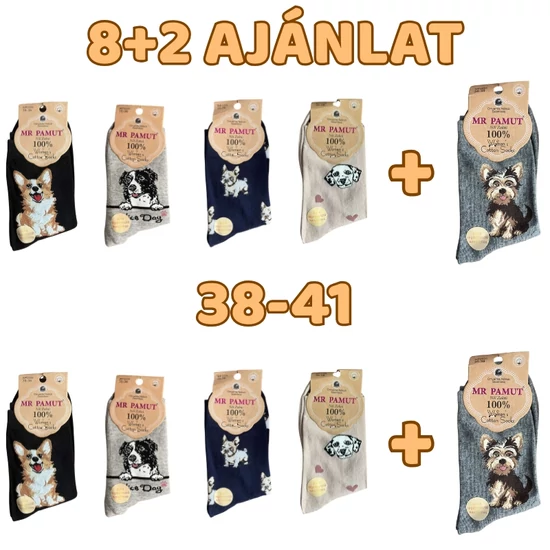 8+2 Női kutyás zokni 38-41 WP2226-4