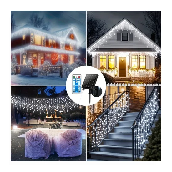 Napelemes jégcsap LED fényfüzér – 23,29 m, 780 LED, távirányítóval DU359771-2