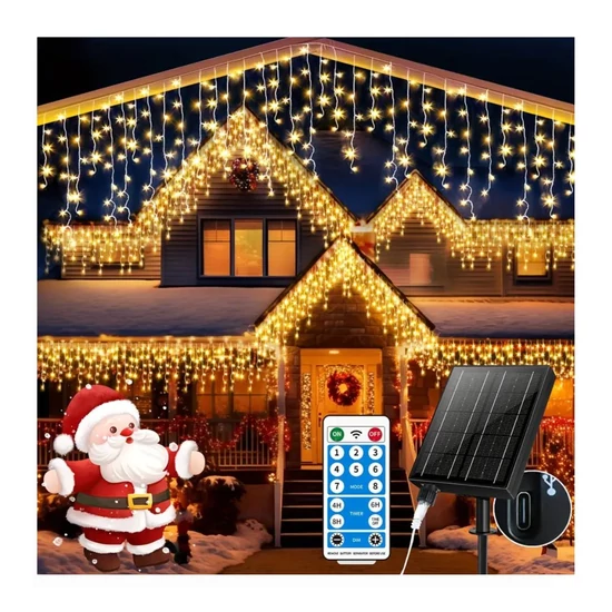 Napelemes jégcsap LED fényfüzér – 23,29 m, 780 LED, távirányítóval DU359771-3