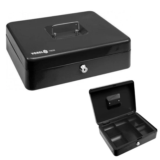 Pénztárdoboz 300×240×90 mm — fekete, kulcsos zár TO-78630