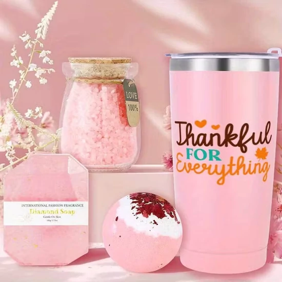 Ajándékcsomag rózsaszín wellness szett pohárral GF5663127