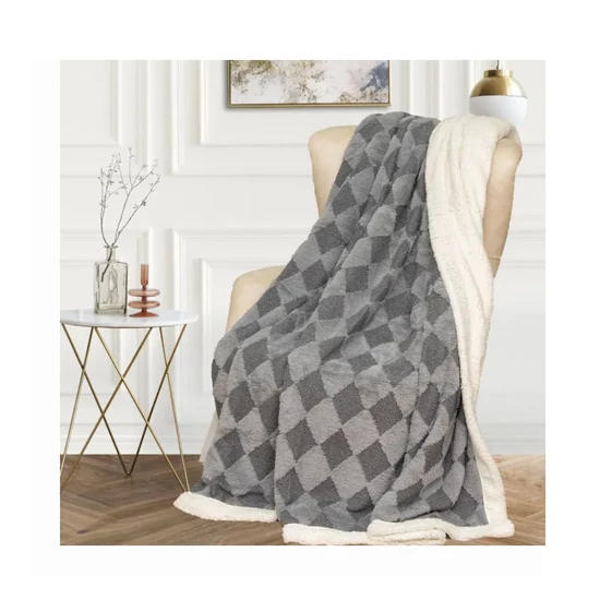 Sherpa pléd szürke–fehér rombusz mintával 150×200 cm ZF-SZ150