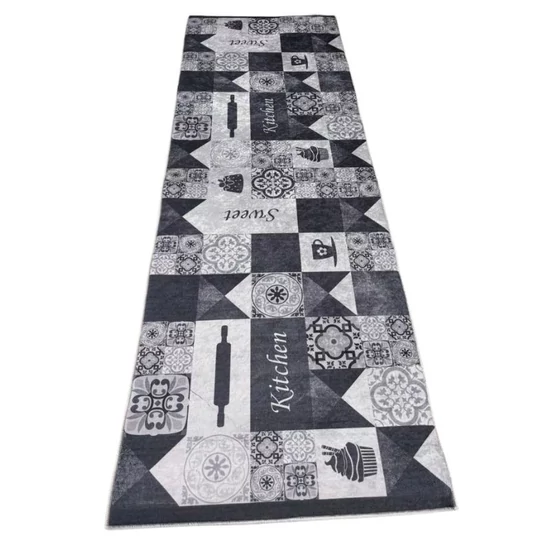 Konyhai Szőnyeg Fekete-fehér csempe mintával 80x150cm