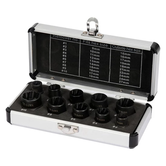 Csavarkiszedő dugókulcs készlet – 3/8”, 10 db-os YT-06031