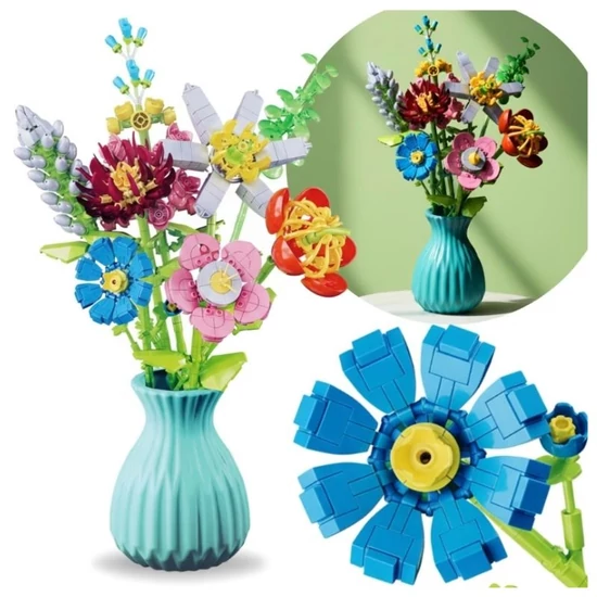 Építőjáték virágok 793 részes + zöld váza 297478