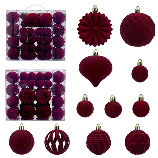 100 darabos karácsonyfadísz készlet csillaggal – bordó színben BSN72