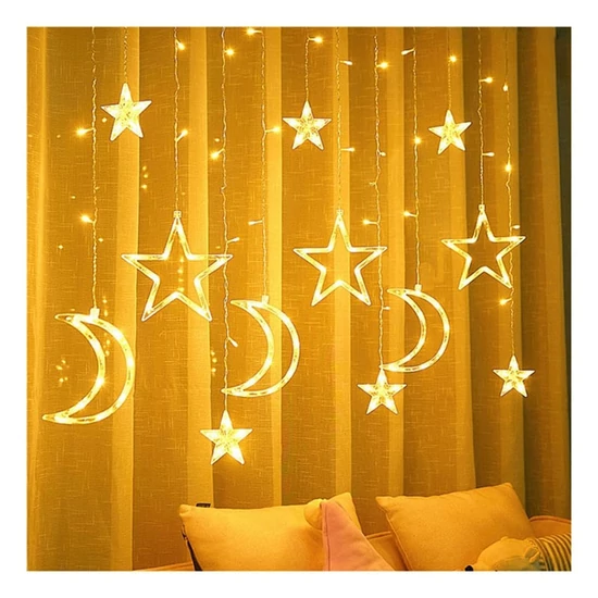 LED fényfüggöny csillag és hold formákkal – 2,5 m, 120 LED, melegfehér fény CH-9530
