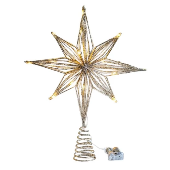 Fém karácsonyfa csúcsdísz LED-es, csillámos – 27 cm WOZ11