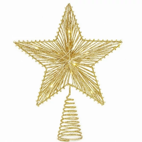 Fém karácsonyfa csúcsdísz LED-es, csillámos – 30 cm WOZ12