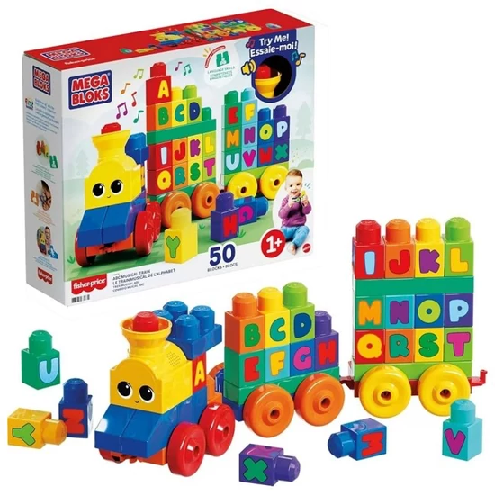 Mattel Mega Bloks Építőjáték zenélő betűvonat 50 részes 425832