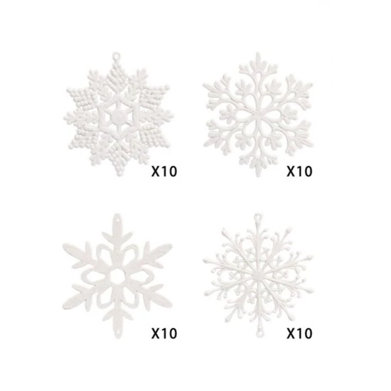 Karácsonyi hópehely dísz szett – 40 darabos, fehér BSN59