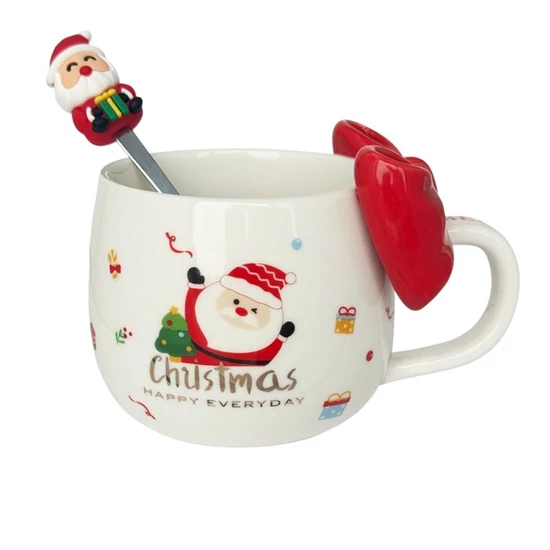 Karácsonyi bögre piros masnival 400ml  – díszdobozos szett KB25CZE