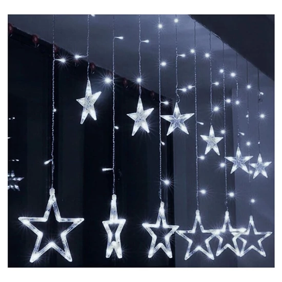 LED karácsonyi fényfüzér – Csillag alakú díszek, hideg fehér világítás DN-65