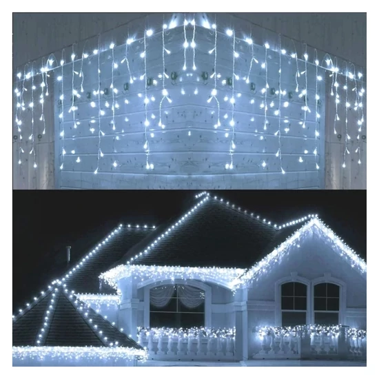 LED karácsonyi jégcsap égősor, hideg fehér világítással 5m DN-75