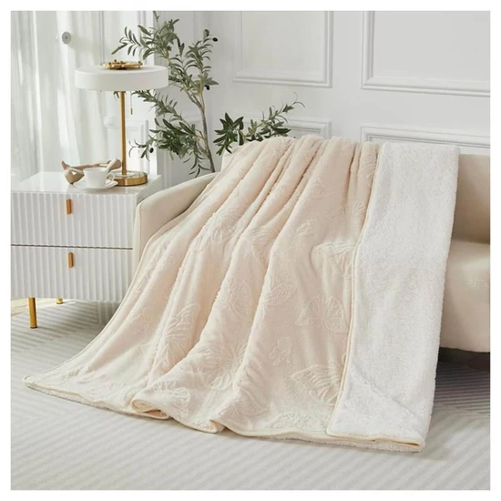 Violet 2 rétegű pillangó mintás ágytakaró/pléd 230x200 cm - Krémszínű HD230200-5