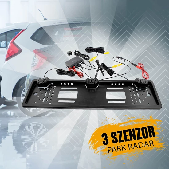 Parkoló szenzor, tolató érzékelő, LED-es kijelzővel, rendszámtábla tartóval