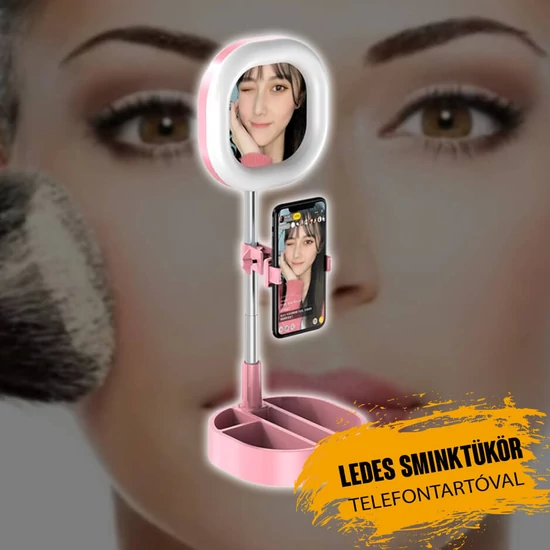 Kozmetikai LED sminktükör telefontartóval XFT001