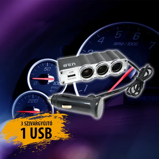 In-Car autós szivargyújtó elosztó USB csatlakozóval WF0120