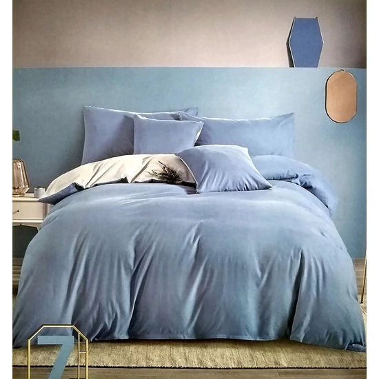 LUNA 7 részes egyszínű ágynemű garnitúra - középkék