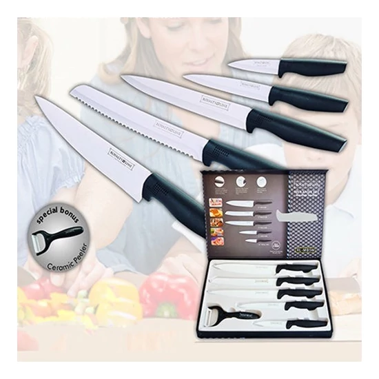 Royalty Line 5 részes kerámia késkészlet fekete színben