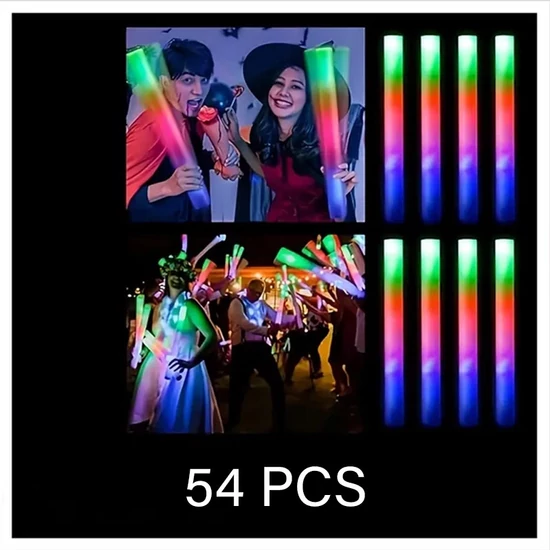 Világító hab pálca  készlet – 54 db színes LED fényrúd LE583184